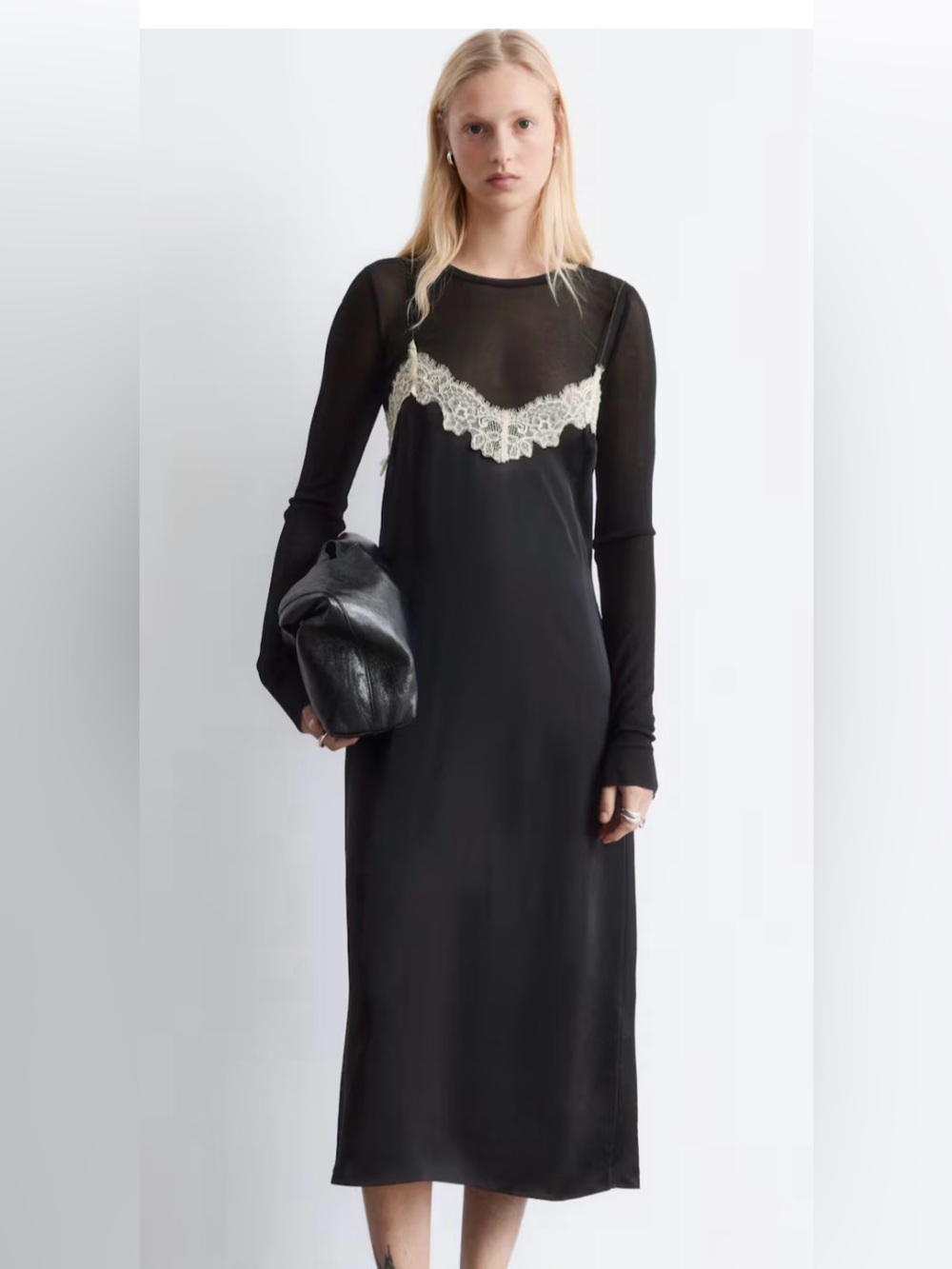 &Other Stories Black Slip Midi Dress